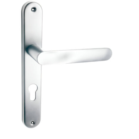 domino Türgriff 72 Drückergarnitur PZ - Profilzylinder Set Türklinke für Zimmertür, Bürotür, Kellertür & Innentür L-Form Türbeschläge aus Aluminium glänzendes Chrom OVAL M6 (1/5)