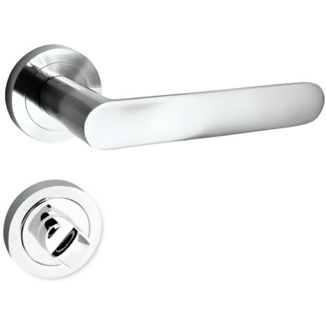 domino Türgriff Drückergarnitur WC - Badezimmer Set Rund-Rosette Türbeschlag für Badezimmertüren Set WC - Rosetten-Garnitur Aluminium glänzendes Chrom Türdrückergarnitur OVAL-R M6 (1/5)