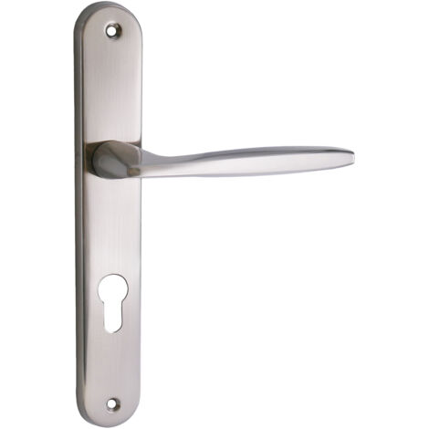 domino Türgriff 72 Drückergarnitur PZ - Profilzylinder Set Türklinke für Zimmertür, Bürotür, Kellertür & Innentür L-Form Türbeschläge aus Aluminium Nickel MIA M9 (1/5)