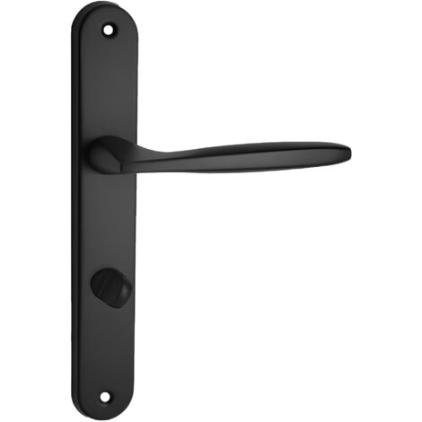 domino Türgriff 78 Drückergarnitur WC - Badezimmer Set Links & Rechts Türbeschlag für WC/Badezimmertüren L-Form Türbeschläge aus Aluminium SchwarzTürdrückergarnitur MIA BLACK (1/5)