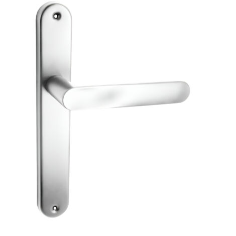 domino Türgriff Blind Drückergarnitur Langschildgarnitur Türklinke für Zimmertür, Bürotür, Kellertür & Innentür L-Form Türbeschläge aus Aluminium glänzendes Chrom Türdrückergarnitur OVAL M6 (1/5)