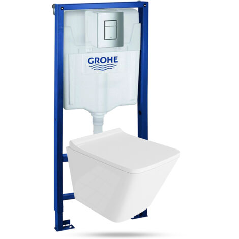 Vorwandelement Solido + Wand WC Lago Weiß+ Verchromter Knopf Komplettset
