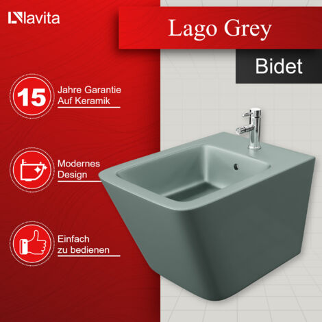 LAVITA Universal Wand-Bidet Lago Grey mit Hahnloch und Überlaufschutz