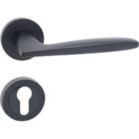 domino Türgriff Drückergarnitur PZ - Profilzylinder Set Rund-Rosette Türklinke für Zimmertür, Bürotür, Kellertür & Innentür Aluminium Schwarz Türdrückergarnitur MIA-R BLACK