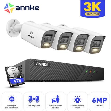ANNKE Kit di videosorveglianza Esterno 4×5MP IP Telecamere Audio Bidirezionale,Rilevamento Movimento,Visione Notturna Colori,APP/PC Remota Videosorveglianza POE 4TB (1/5)