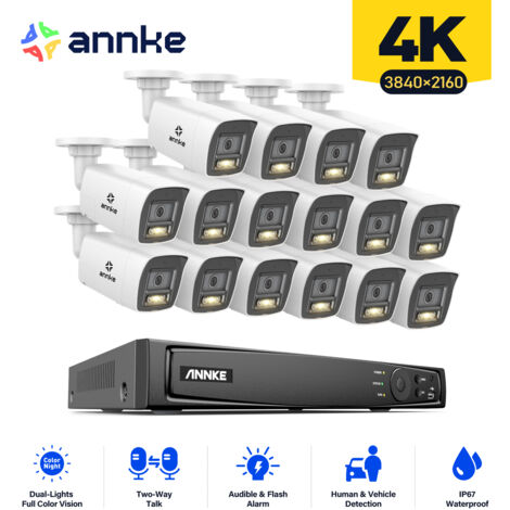 ANNKE 8MP Kit di Videosorveglianza Cablato,16CH NVR con 16×Telecamere PoE Audio Bidirezionale,Colori Visione Notturna Sistema di Telecamere di Sicurezza