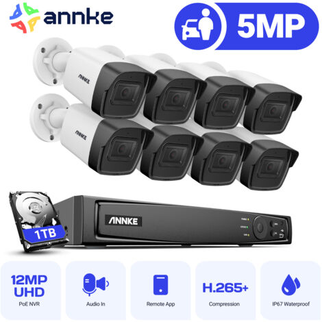 ANNKE 3K Kit di Videosorveglianza IP Poe Telecamera Intelligente IR Visione Notturna Registrazione 24/7 Sistema Rlevamento Movimento 8x5MP Telecamere 1TB (1/5)