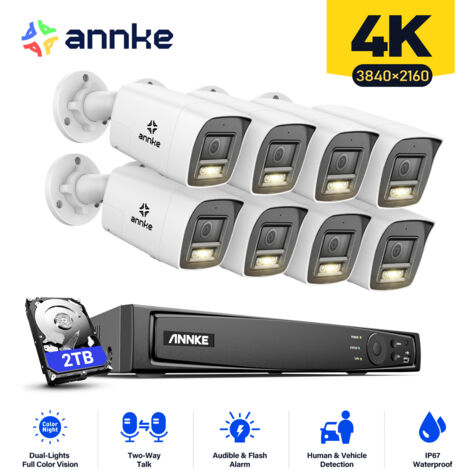 ANNKE 4K Kit di Videosorveglianza Esterni 8CH NVR 8×Telecamere Intelligent Dual Light Audio 2 Vie,Visione Notturna,Rilevamento Movimento Kit Telecamera Sorveglianza Cablata Remota 2TB