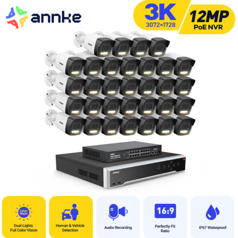 ANNKE Telecamera di sorveglianza esterni 3K, NVR 32CH e telecamera IP PoE 32X 5MP, rilevamento di persone/veicoli, visione notturna colori, kit di videosorveglianza (1/5)