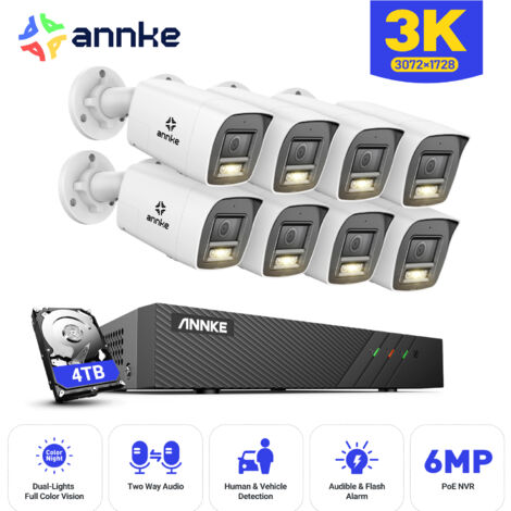 ANNKE Kit di videosorveglianza Esterno 8×5MP IP Telecamere Audio Bidirezionale,Rilevamento Movimento,Visione Notturna Colori,APP/PC Remota Videosorveglianza POE 4TB