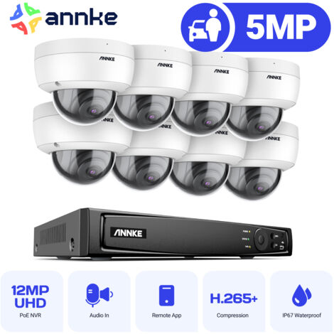 ANNKE 8CH Kit di videosorveglianza 4K POE NVR 8×5MP Telecamera Full HD IR Visione Notturna Telecamera Dome Rilevamento Movimento Sistema di Sicurezza Bianco (1/5)
