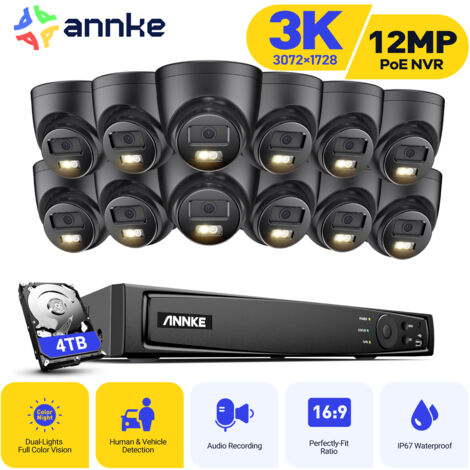 ANNKE Telecamera di sorveglianza esterna cablata 3K, kit di videosorveglianza con 16CH NVR e telecamera IP PoE 12X5MP, visione notturna a colori, rilevamento di persone/veicoli,4TB HDD (1/5)