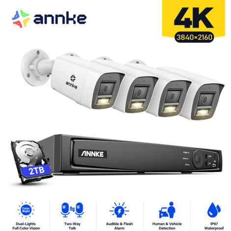 ANNKE 4K Kit di Videosorveglianza Esterni 8CH NVR 4×Telecamere Intelligent Dual Light Audio 2 Vie,Visione Notturna,Rilevamento Movimento Kit Telecamera Sorveglianza Cablata Remota 2TB
