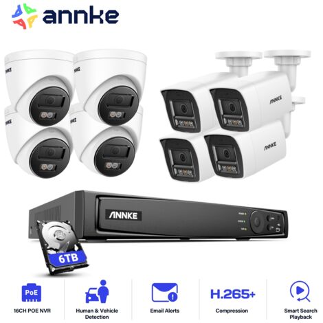 ANNKE 12MP Kit Videosorveglianza Esterno,16CH NVR con Telecamera IP PoE 8X 12MP Visione Notturna Colori,Rilevamento Persone/Veicoli,4 Tower+4 Balle,6TB HDD (1/5)