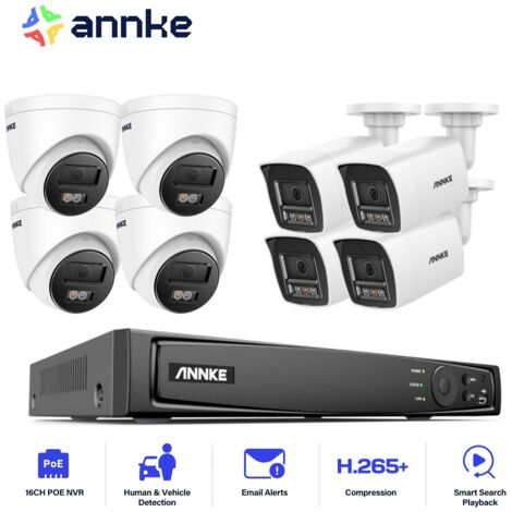 ANNKE 12MP Kit Videosorveglianza Esterno,16CH NVR con Telecamera IP PoE 8X 12MP Visione Notturna Colori,Rilevamento Persone/Veicoli,4 Tower+4 Balle (1/5)