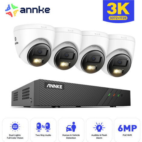ANNKE Kit di Videosorveglianza POE Esterno 4×5MP IP Telecamere Visione Notturna Colori,Audio Bidirezionale,Rilevamento Movimento, APP/PC Telecomando