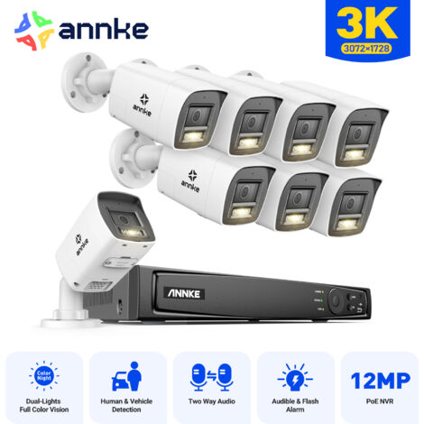 ANNKE Kit di Videosorveglianza Esterno 5MP 16CH con Audio Bidirezionale,Rilevamento Persone e Veicoli, Visione Notturna IR, Avviso Email Remoto APP/PC 8×Telecamere (1/5)