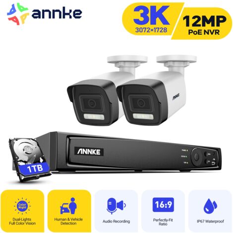 ANNKE POE Kit di Videosorveglianza Esterni NVR 12MP con 2 Telecamere Accesso Remoto Allarme E-mail Registrazione 24/7 Sistema Kit Telecamera di Sorveglianza 1 TB