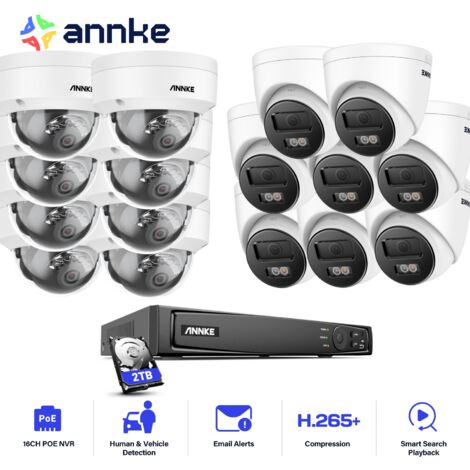 ANNKE 12MP Kit di Videosorveglianza Cablata,16CH NVR con 16X 12MP PoE Telecamera Visione Notturna Rilevamento Movimento,8 Dome+8 Tower,2TB HDD (1/5)