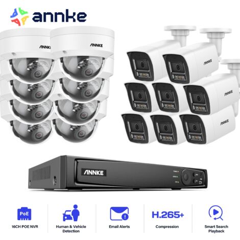 ANNKE Telecamera di Sicurezza Cablato,16CH NVR con 16X 12MP Telecamera Colori Visione Notturna Kit di Videosorveglianza Rilevamento Movimento,8 Bullet+8 Dome