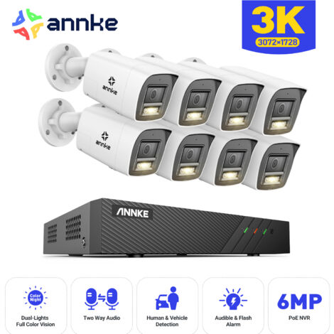ANNKE Kit di videosorveglianza Esterno 8×5MP IP Telecamere Audio Bidirezionale,Rilevamento Movimento,Visione Notturna Colori,APP/PC Remota Videosorveglianza POE