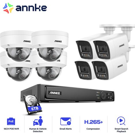 ANNKE 12MP Kit di videosorveglianza Esterno PoE,16CH NVR con 8X 12MP Telecamera Colori Visione Notturna,Accesso Remoto Sistema di Telecamere di Sicurezza 4 Bullet+ 4 Dome,6TB HDD (1/5)