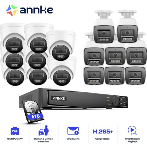 ANNKE 12MP Kit Videosorveglianza Cablato,16CH NVR con 16X 12MP Telecamera IP PoE Visione Notturna Colori,Sistema di Telecamere di Sicurezza 8 Tower+ 8 Balle,6TB HDD (1/5)
