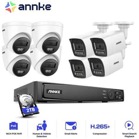 ANNKE 12MP Kit Videosorveglianza Esterno,16CH NVR con Telecamera IP PoE 8X 12MP Visione Notturna Colori,Rilevamento Persone/Veicoli,4 Tower+4 Balle,2TB HDD (1/5)