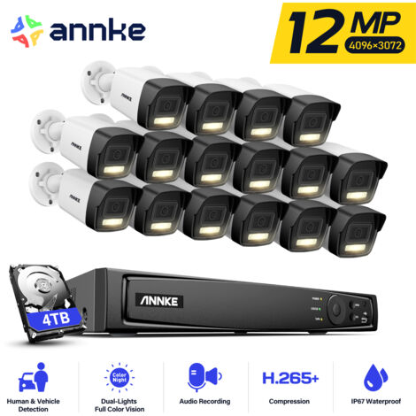 ANNKE 16 Channel 12MP Kit Videosorveglianza PoE,16X12MP Telecamera Esterno IP PoE Impermeabile,Registrazione 24/7,Colori Visione Notturna,Intelligente Rilevamento di persone e veicoli 4TB