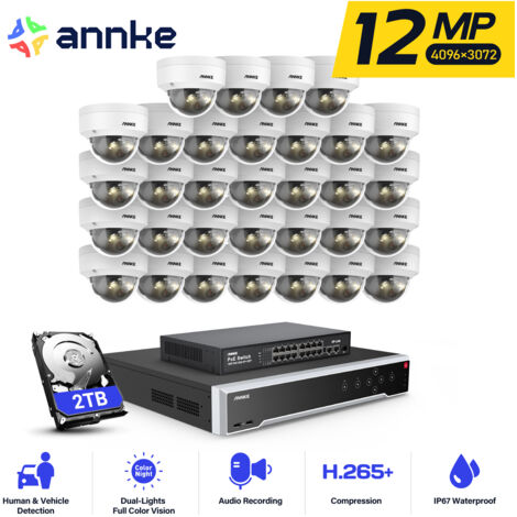 ANNKE 12MP POE Kit di Videosorveglianza 32CH NVR 32×Telecamere Intelligenti Doppia Luce Visione Notturna Avviso E-mail APP/PC Remoto Telecamera di Sorveglianza Esterno Remota 2TB (1/5)