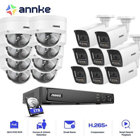 ANNKE Telecamera di Sicurezza Cablato,16CH NVR con 16X 12MP Telecamera Colori Visione Notturna Kit di Videosorveglianza Rilevamento Movimento,8 Bullet+8 Dome,2TB HDD (1/5)