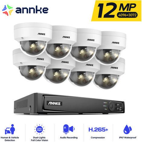 ANNKE 12MP Kit Videosorveglianza Esterno,8 x Telecamere Esterno Visione Notturna a Colori e IR,Microfono Integrato,Rilevamento di Persone/Veicoli,Videosorveglianza 24/7