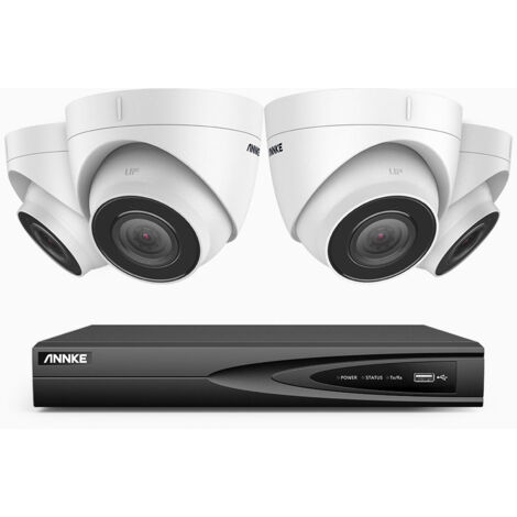 ANNKE Sistema di sicurezza PoE 3K a 4 canali, 4 telecamere, kit di videosorveglianza per esterni con visione notturna