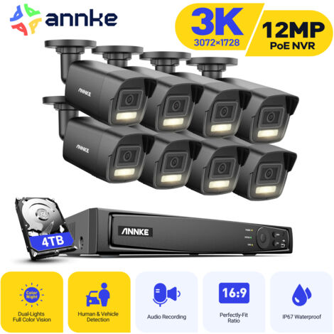 ANNKE Kit di Videosorveglianza Intelligente Doppia Luce con 8 Telecamere 5MP Visione Notturna Allarme E-mail Kit Telecamera di Sorveglianza Esterno APP/PC Remoto 4TB