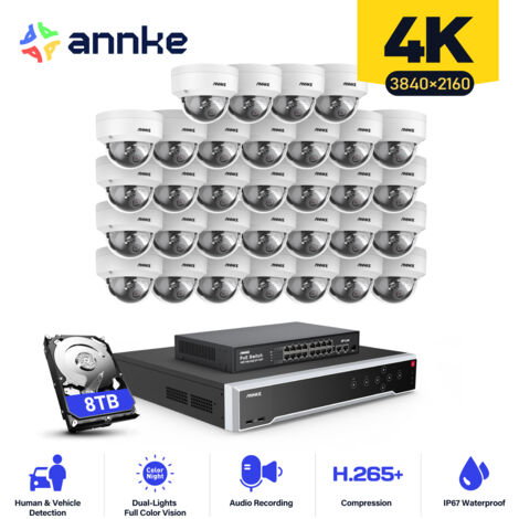 ANNKE Kit di Videosorveglianza Cablata 32CH NVR 32×Telecamere Visione Notturna,Avviso E-mail,Rilevamento Movimento,Sistema di sicurezza Telecamera Sorveglianza Esterno APP/PC Remoto 8TB (1/5)