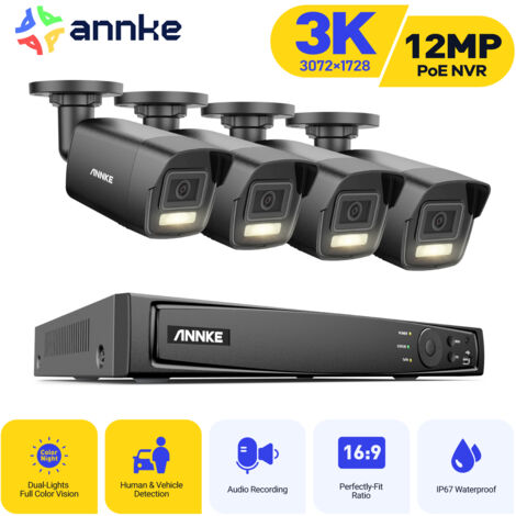 ANNKE Kit di Videosorveglianza Intelligente Doppia Luce con 4 Telecamere 5MP Visione Notturna Allarme E-mail Kit Telecamera di Sorveglianza Esterno APP/PC Remoto