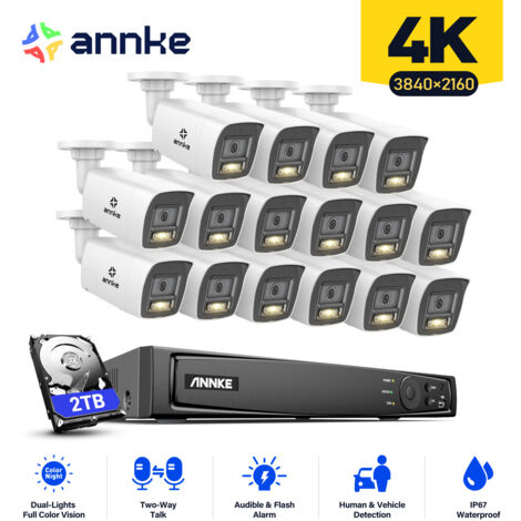 ANNKE 8MP Kit di Videosorveglianza Cablato,16CH NVR con 16×Telecamere PoE Audio Bidirezionale,Colori Visione Notturna Sistema di Telecamere di Sicurezza,2TB HDD