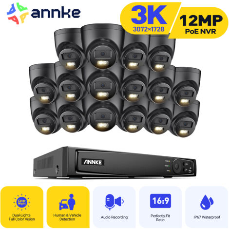 ANNKE Telecamera di sorveglianza esterna cablata 3K, kit di videosorveglianza con 16CH NVR e telecamera IP PoE 16X5MP, visione notturna a colori, rilevamento di persone/veicoli (1/5)