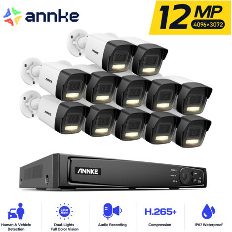 ANNKE 16 Channel 12MP Kit Videosorveglianza PoE,12X12MP Telecamera Esterno IP PoE Impermeabile,Registrazione 24/7,Colori Visione Notturna,Intelligente Rilevamento di persone e veicoli