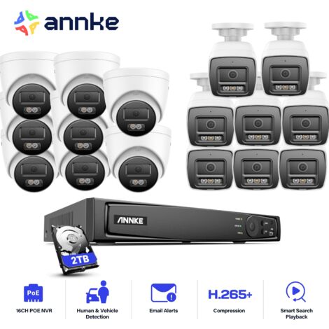 ANNKE 12MP Kit Videosorveglianza Cablato,16CH NVR con 16X 12MP Telecamera IP PoE Visione Notturna Colori,Sistema di Telecamere di Sicurezza 8 Tower+ 8 Balle,2TB HDD (1/5)