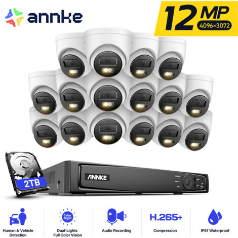 ANNKE 12MP Kit Videosorveglianza Esterno, 16 x Telecamere Esterno PoE da 12MP con Audio, NVR da 16CH Rilevamento di Persone/Veicoli, Visione Notturna a Colori 4TB (1/5)