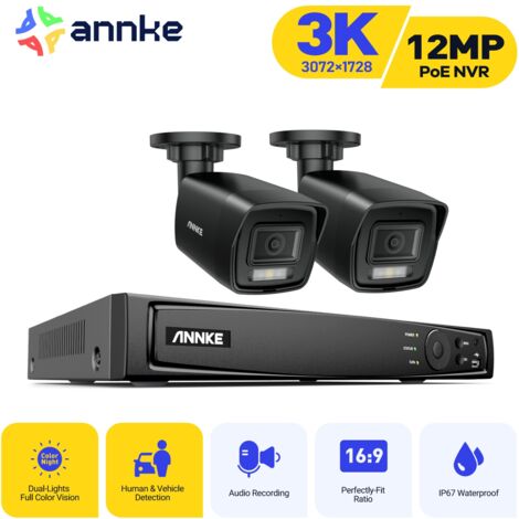 ANNKE Kit di Videosorveglianza Intelligente Doppia Luce con 2 Telecamere 5MP Visione Notturna Allarme E-mail Kit Telecamera di Sorveglianza Esterno APP/PC Remoto