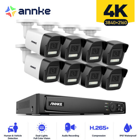 ANNKE 4K Kit di Telecamere di Sorveglianza PoE NVR 8×Telecamere Intelligente Doppia Luce Remoto Vista Sicurezza Telecamera Sistema di Sorveglianza (1/5)