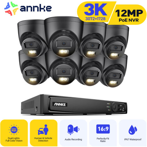 ANNKE Telecamera di sorveglianza esterna cablata 3K, kit di videosorveglianza con 16CH NVR e telecamera IP PoE 8X5MP, visione notturna a colori, rilevamento di persone/veicoli