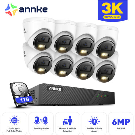 ANNKE Kit di Videosorveglianza POE Esterno 8×5MP IP Telecamere Visione Notturna Colori,Audio Bidirezionale,Rilevamento Movimento, APP/PC Telecomando 1TB