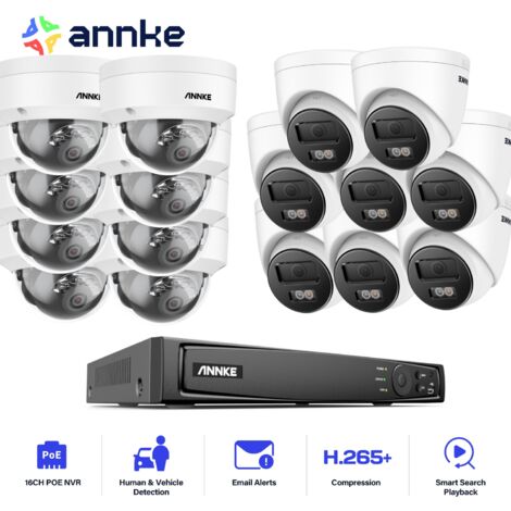 ANNKE 12MP Kit di Videosorveglianza Cablata,16CH NVR con 16X 12MP PoE Telecamera Visione Notturna Rilevamento Movimento,8 Dome+8 Tower (1/5)