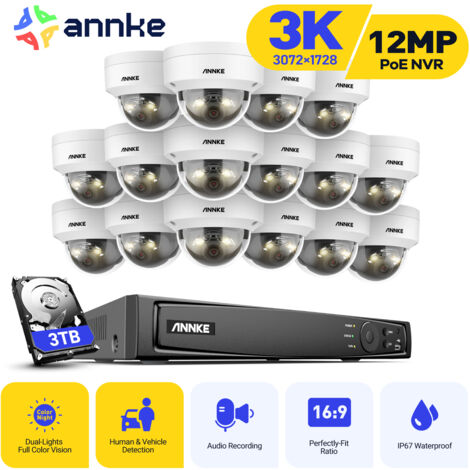 ANNKE Kit di videosorveglianza esterna cablata 3K, NVR 16CH e telecamera PoE 16X5MP, Doppia luce intelligente, Rilevamento persone/veicoli, Visione notturna a colori,3TB HDD (1/5)