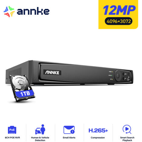 ANNKE 12MP 8CH NVR per sistema di sicurezza domestica PoE registrazione 24/7, 1TB HDD