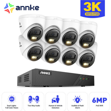 ANNKE Kit di Videosorveglianza POE Esterno 8×5MP IP Telecamere Visione Notturna Colori,Audio Bidirezionale,Rilevamento Movimento, APP/PC Telecomando