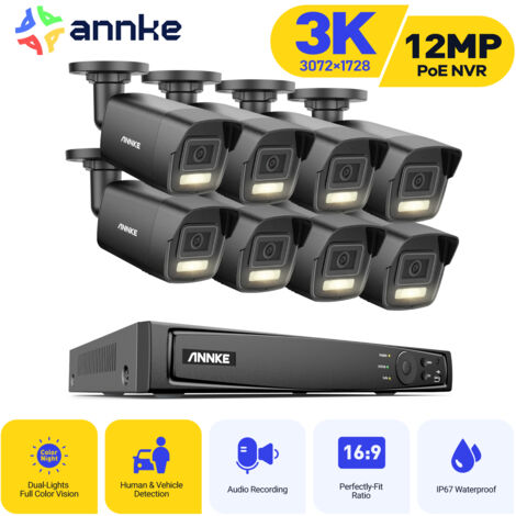 ANNKE Kit di Videosorveglianza Intelligente Doppia Luce con 8 Telecamere 5MP Visione Notturna Allarme E-mail Kit Telecamera di Sorveglianza Esterno APP/PC Remoto